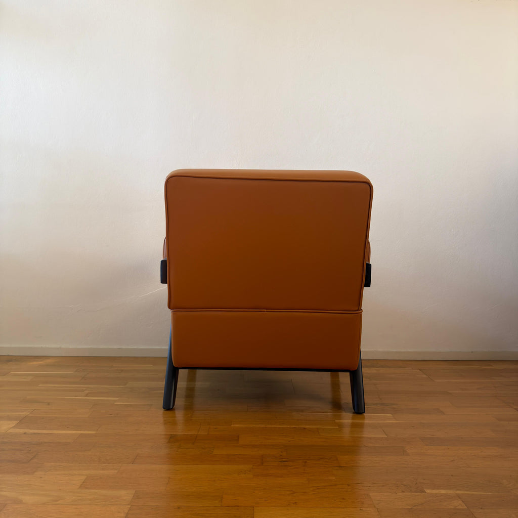 Jeanneret-style Chandigarh armchair, wood and leather